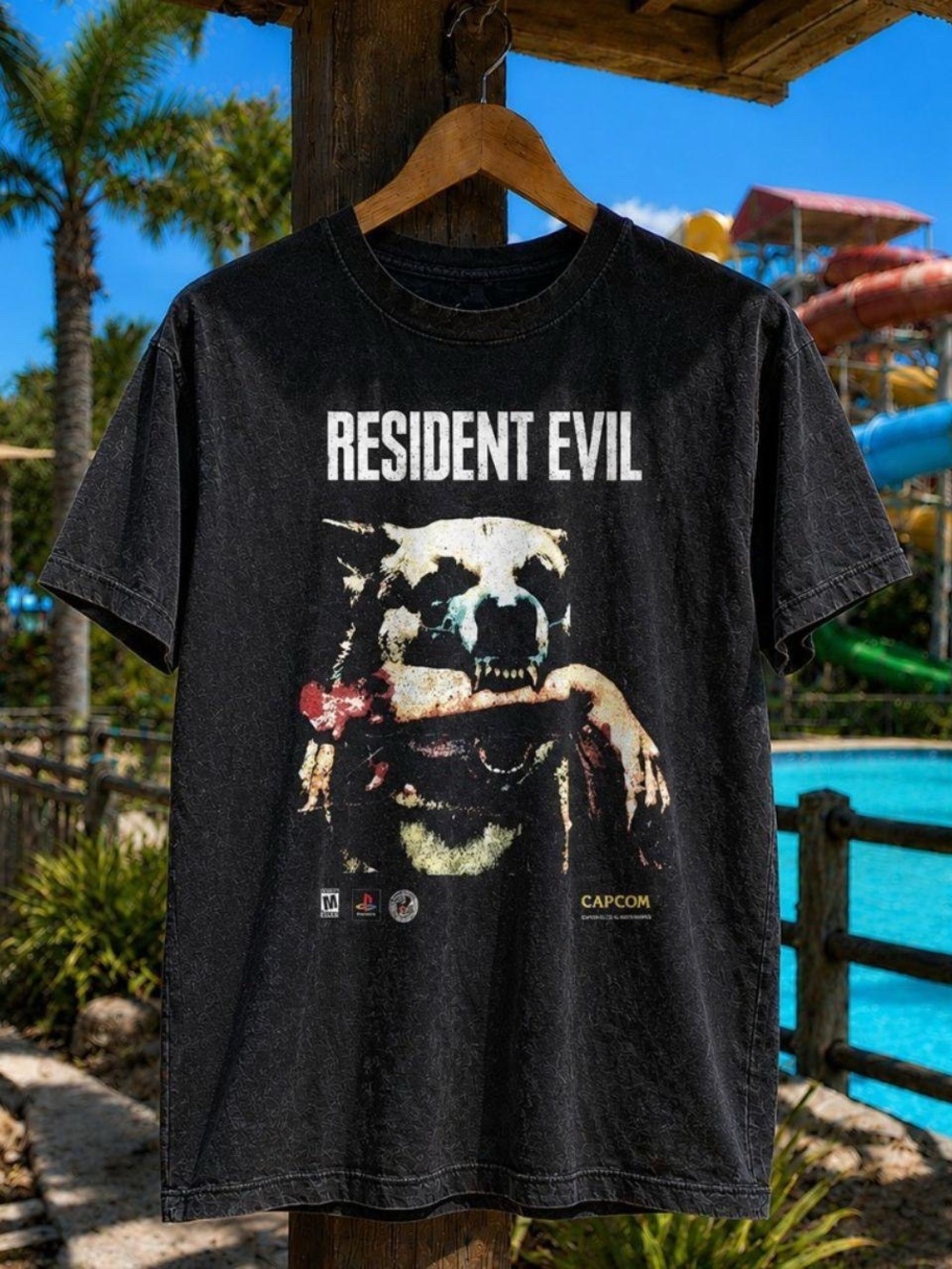 Gildan Black Resident Evil Graphic Tee with Distressed Multi-Color Print